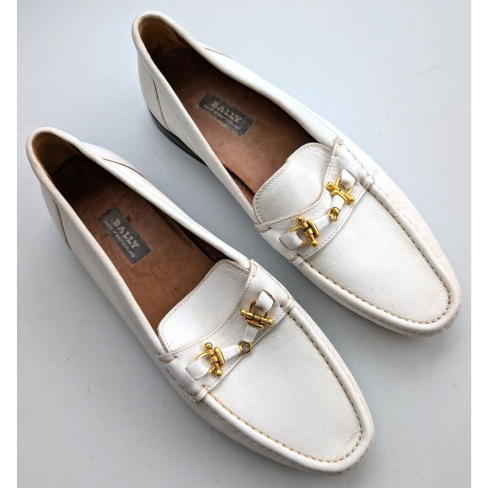Vintage Bally Loafers Mens 11 B White Leather Gold Horsebit Swiss Made Old Money